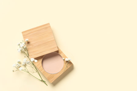 Beautiful gypsophila flowers on beige backgroundの写真素材