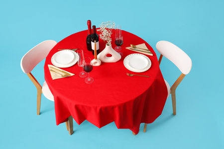 Served restaurant table with wineの写真素材