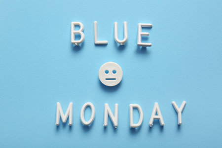 Text BLUE MONDAY and sad faceの写真素材
