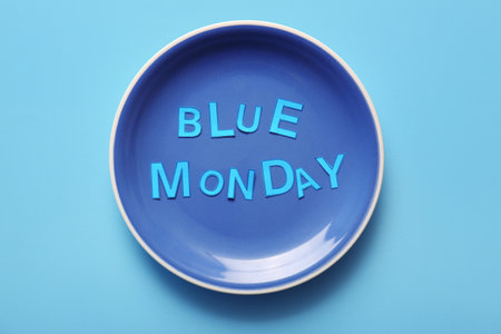 Plate with text BLUE MONDAYの写真素材