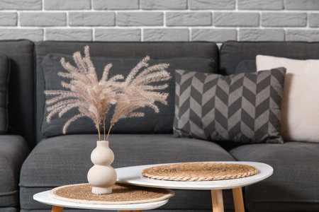 Pampas grass on coffee table in living room. Closeupの写真素材