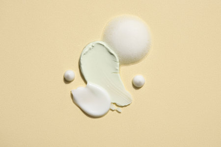 Composition with samples of cosmetic products on color backgroundの写真素材