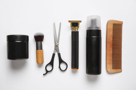 Set of male shaving accessories on white backgroundの写真素材