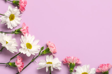 Beautiful flowers on lilac background. Mother's Day celebrationの写真素材
