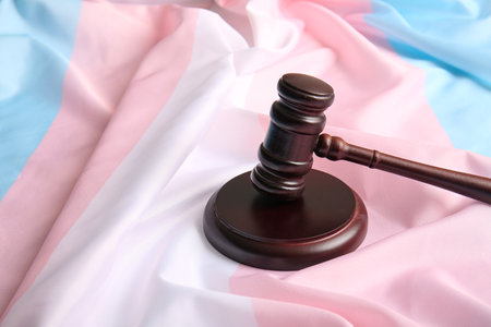 Judge gavel on transgender flagの写真素材