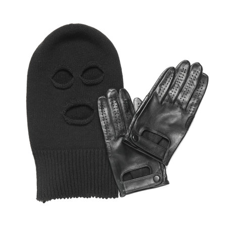 Balaclava with gloves on white backgroundの写真素材