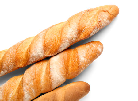 Fresh baguettes on white background, closeupの写真素材