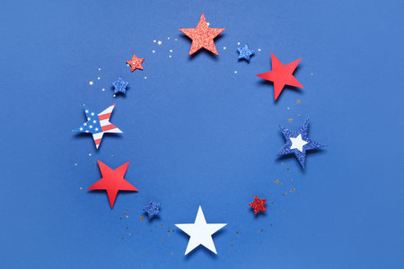 Frame made of stars on blue background. Independence Dayの写真素材