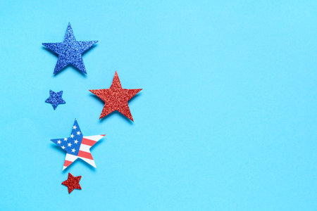 Glitter stars with USA flag on blue background. Independence Day