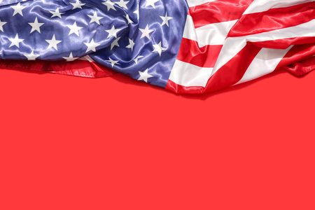 USA flag on red background. Independence Day celebration