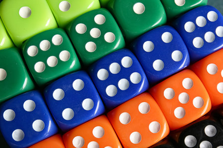 Many colorful dices as background