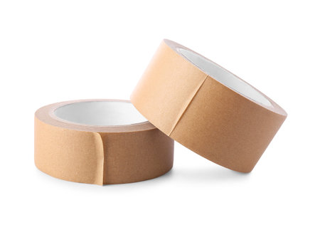 Rolls of brown masking tape on white backgroundの写真素材