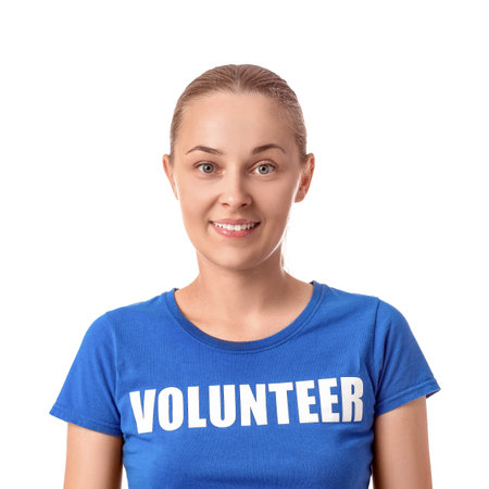 Female volunteer on white backgroundの写真素材