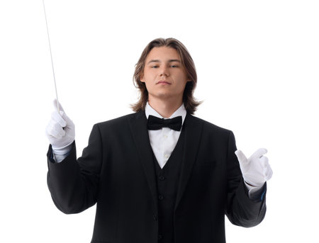 Male conductor on white backgroundの写真素材