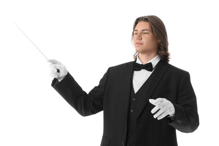 Male conductor on white backgroundの写真素材