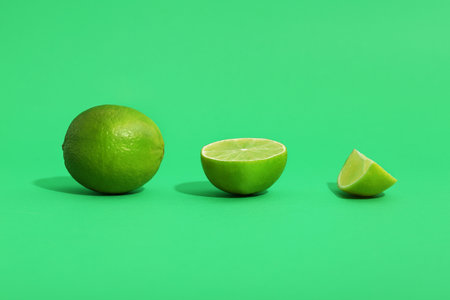 Fresh ripe limes on green backgroundの写真素材