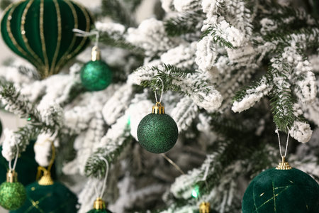 Balls hanging on Christmas treeの写真素材