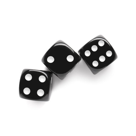 Black game dice on white backgroundの写真素材