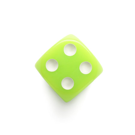 Green game dice on white backgroundの写真素材