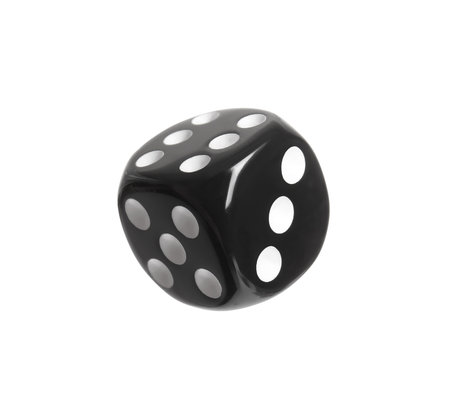 Black game dice on white backgroundの写真素材