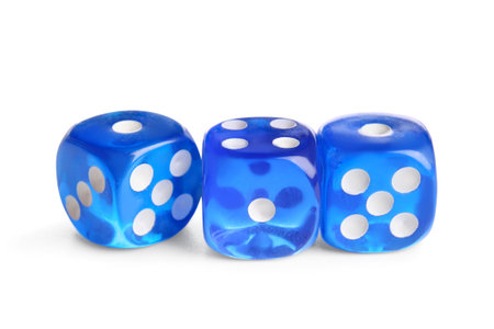 Blue dices on white backgroundの写真素材