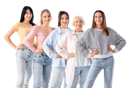 Group of beautiful women on white background. Feminism conceptの写真素材