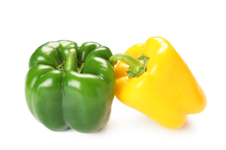 Fresh bell peppers on white backgroundの写真素材