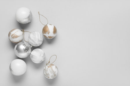 Composition with Christmas balls on white backgroundの写真素材