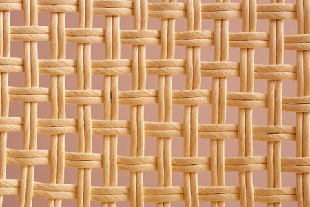 Wicker rattan texture on beige background, closeupの写真素材