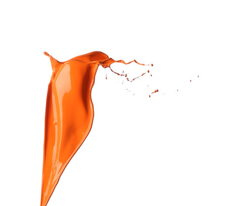 Splash of orange paint on white backgroundの写真素材