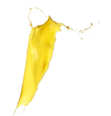 Splash of yellow paint on white backgroundの写真素材