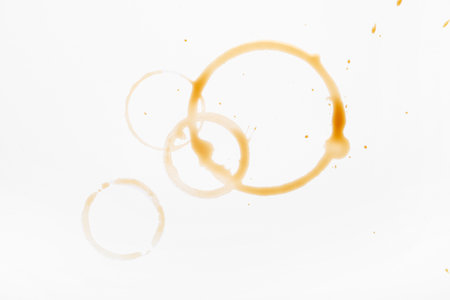 Coffee cup rings on white backgroundの写真素材