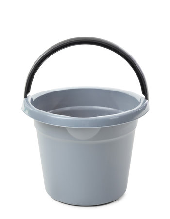 Gray bucket on white backgroundの写真素材
