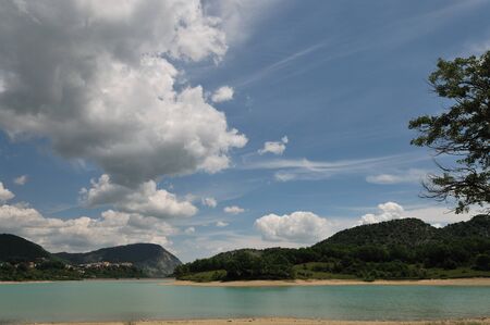Castel San Vincenzo, Isernia, Molise, Italy. The lake. It is an artificial reservoir built at the end of the fifties for hydroelectric purposes. It occupies an area of 6,140 km?.の写真素材