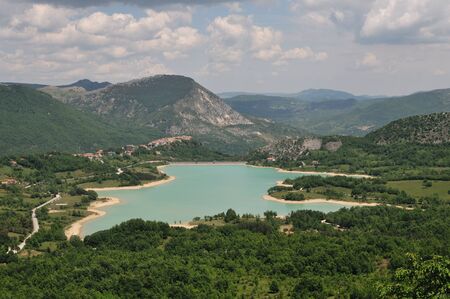 Castel San Vincenzo, Isernia, Molise, Italy. The lake. It is an artificial reservoir built at the end of the fifties for hydroelectric purposes. It occupies an area of 6,140 km?.の写真素材