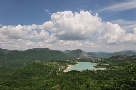 Castel San Vincenzo, Isernia, Molise, Italy. The lake. It is an artificial reservoir built at the end of the fifties for hydroelectric purposes. It occupies an area of 6,140 km?.の写真素材