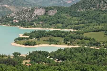 Castel San Vincenzo, Isernia, Molise, Italy. The lake. It is an artificial reservoir built at the end of the fifties for hydroelectric purposes. It occupies an area of 6,140 km?.の写真素材
