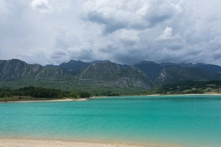Castel San Vincenzo, Isernia, Molise, Italy. The lake. It is an artificial reservoir built at the end of the fifties for hydroelectric purposes. It occupies an area of 6,140 km?.の写真素材
