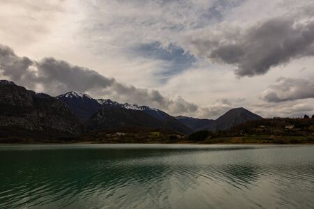 Castel San Vincenzo, Isernia, Molise, Italy. The lake. It is an artificial reservoir built at the end of the fifties for hydroelectric purposes. It occupies an area of 6,140 km?.の写真素材