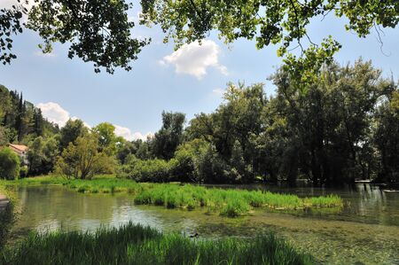 Posta Fibreno, Frosinone, Lazio, Italy. The lake. It is found in Lazio, in the middle valley of the Liri, in the center of the homonymous reserve.の写真素材