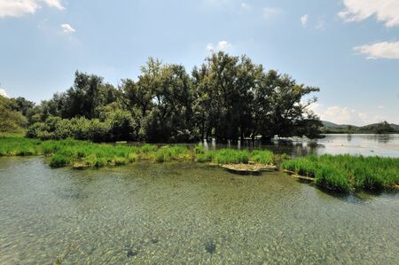 Posta Fibreno, Frosinone, Lazio, Italy. The lake. It is found in Lazio, in the middle valley of the Liri, in the center of the homonymous reserve.の写真素材