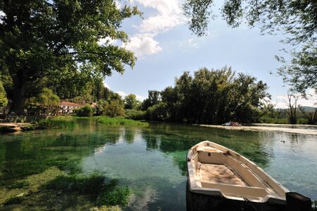 Posta Fibreno, Frosinone, Lazio, Italy. The lake. It is found in Lazio, in the middle valley of the Liri, in the center of the homonymous reserve.の写真素材