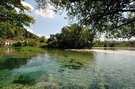 Posta Fibreno, Frosinone, Lazio, Italy. The lake. It is found in Lazio, in the middle valley of the Liri, in the center of the homonymous reserve.の写真素材