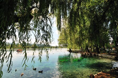 Posta Fibreno, Frosinone, Lazio, Italy. The lake. It is found in Lazio, in the middle valley of the Liri, in the center of the homonymous reserve.の写真素材