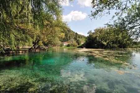 Posta Fibreno, Frosinone, Lazio, Italy. The lake. It is found in Lazio, in the middle valley of the Liri, in the center of the homonymous reserve.の写真素材