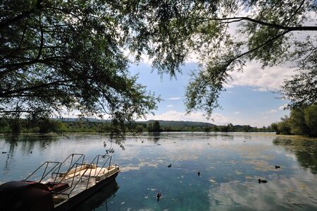Posta Fibreno, Frosinone, Lazio, Italy. The lake. It is found in Lazio, in the middle valley of the Liri, in the center of the homonymous reserve.の写真素材