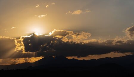 Molise, Mainarde, sunset. The Mainarde mountain range extends along the border between Molise and Lazio, with prevalence in the Molise territory.It is a very rocky natural barrier with a rugged aspectの写真素材