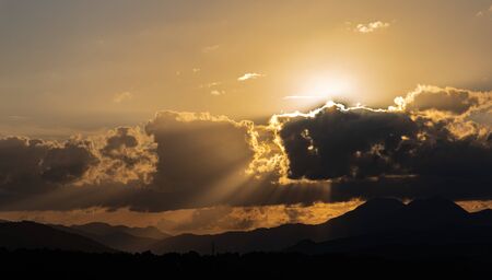 Molise, Mainarde, sunset. The Mainarde mountain range extends along the border between Molise and Lazio, with prevalence in the Molise territory.It is a very rocky natural barrier with a rugged aspectの写真素材