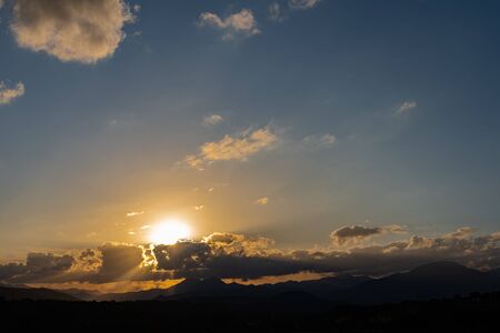 Molise, Mainarde, sunset. The Mainarde mountain range extends along the border between Molise and Lazio, with prevalence in the Molise territory.It is a very rocky natural barrier with a rugged aspectの写真素材