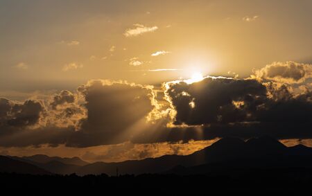 Molise, Mainarde, sunset. The Mainarde mountain range extends along the border between Molise and Lazio, with prevalence in the Molise territory.It is a very rocky natural barrier with a rugged aspectの写真素材
